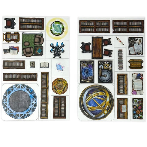 Arcknight Flat Plastic Miniatures - Wizard's Library - Roleplaying Objects 2.0 - 68 Pieces