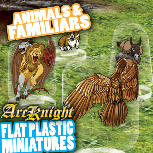 Arcknight Flat Plastic Miniatures - Animals & Familiars Set - 62 2D Minis