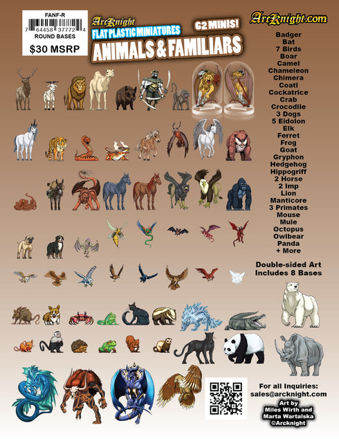 Arcknight Flat Plastic Miniatures - Animals & Familiars Set - 62 2D Minis