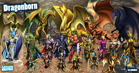Arcknight Flat Plastic Miniatures - Dragonborn Set - 62 2D Minis