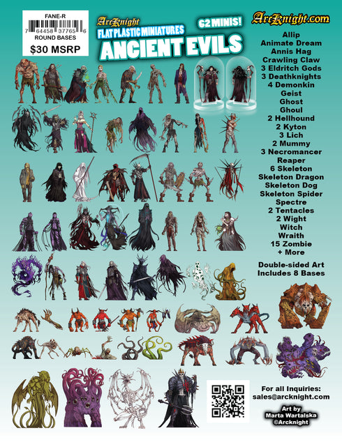 Arcknight Flat Plastic Miniatures - Ancient Evil Set - 62 2D Minis
