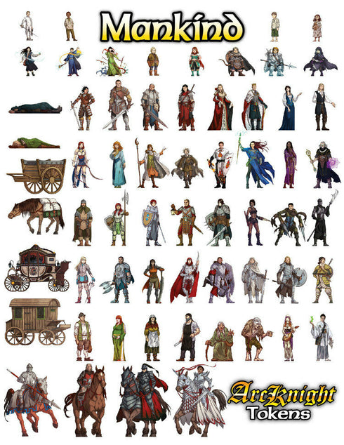 Arcknight Flat Plastic Miniatures - Mankind Set - 62 2D Minis