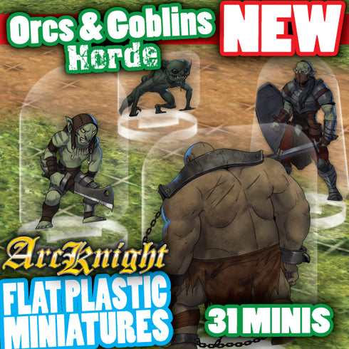 Arcknight Flat Plastic Miniatures - Orcs & Goblins Horde - 31 2D Minis