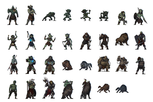 Arcknight Flat Plastic Miniatures - Orcs & Goblins Horde - 31 2D Minis