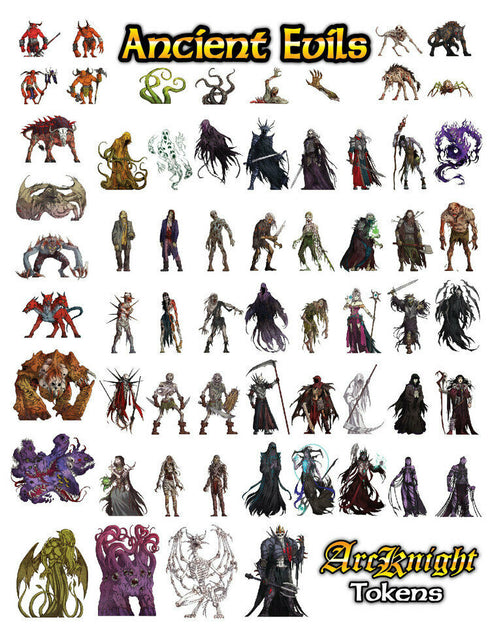 Arcknight Flat Plastic Miniatures - Ancient Evil Set - 62 2D Minis