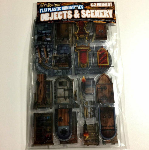 Arcknight Flat Plastic Miniatures - Objects & Scenery Set - 62 2D Minis