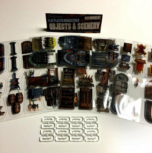 Arcknight Flat Plastic Miniatures - Objects & Scenery Set - 62 2D Minis