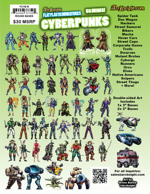 Arcknight Flat Plastic Miniatures - Cyberpunk Set - 56 2D Minis