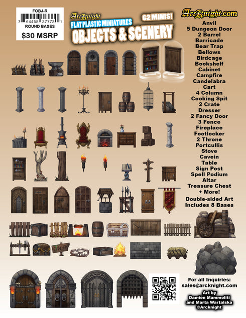 Arcknight Flat Plastic Miniatures - Objects & Scenery Set - 62 2D Minis