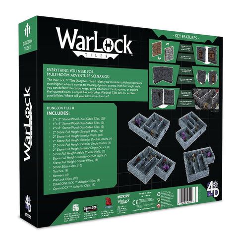 Wizkids 4D WarLock Tiles - Dungeon Tiles 2 Full Height Stone Walls Set (Prepainted)