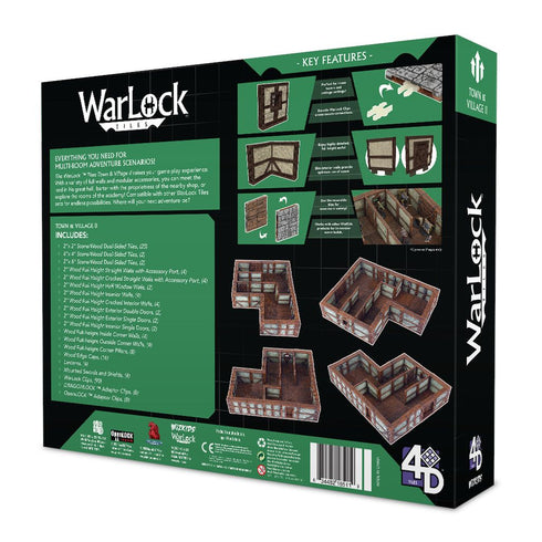 Wizkids 4D WarLock Tiles - Town & Village 2 Full Height Plaster Walls Set (Prepainted)