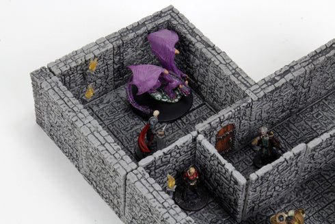 Wizkids 4D WarLock Tiles - Dungeon Tiles 2 Full Height Stone Walls Expansion (Prepainted)